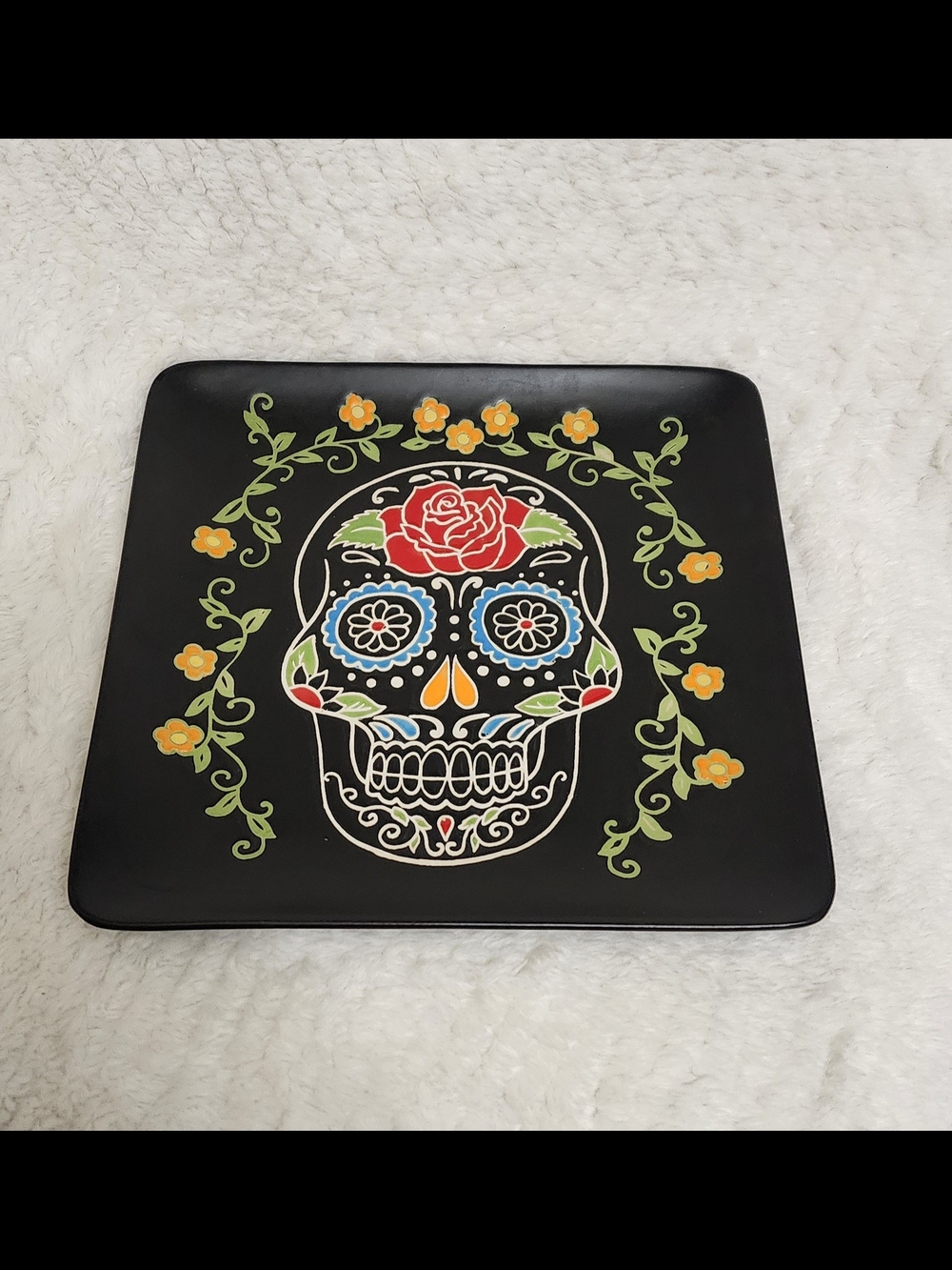HALLOWEEN BLACK SUGAR SKULL SNACK PLATE SERVING PLATE-EMBOSSED COLORING! - Picture 3 of 6